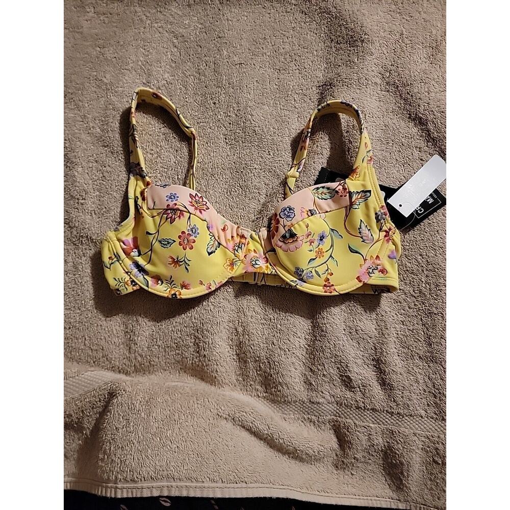 California Waves Underwire Floral Bikini Top Yellow Combo Size XS‎ NWT New!